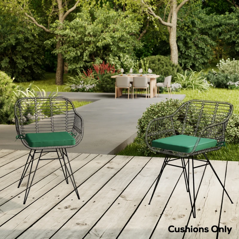 Outsunny Set of 6 Chair Cushion Seat Pads Dining Chair w/ Straps, Indoor Outdoor Removable Tie On Garden Patio, Green