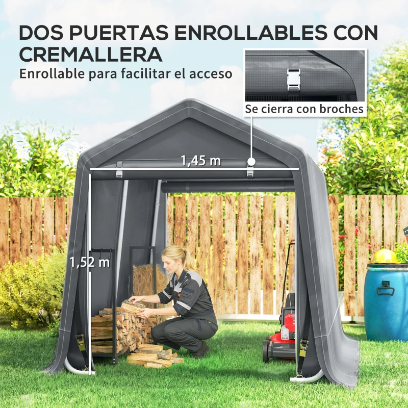 Outsunny Carpa de Jardín para Bicicletas con Marco de Metal 2 Puertas con Cremallera Impermeable Anti-UV 2,4x2x2 m Gris Oscuro