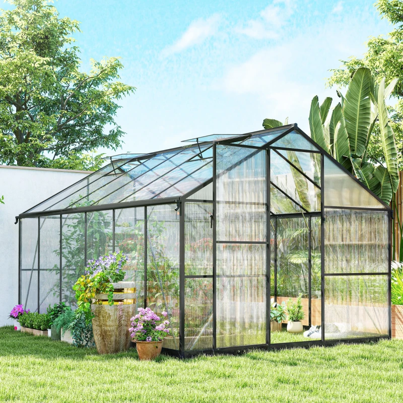 Outsunny Serra da Giardino con Finestre Superiori Regolabili, in Alluminio e Policarbonato, 363x247x205 cm, Nero