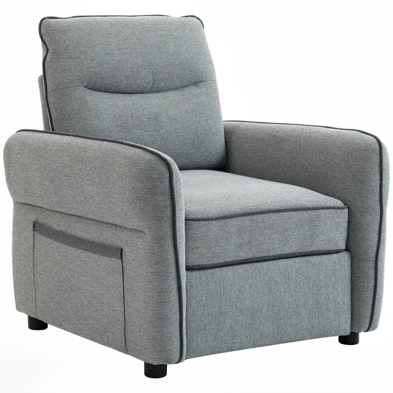 HOMCOM Poltrona 1 posto, poltrona da salotto in velluto egiziano, tasca laterale, 80 x 81 x 90 cm, grigio