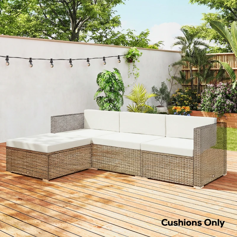 Outsunny 7-Piece Patio Furniture Cushions, Outdoor Loveseat Cushion with Removable Covers for Rattan Furniture, 60x60 cm, Cream