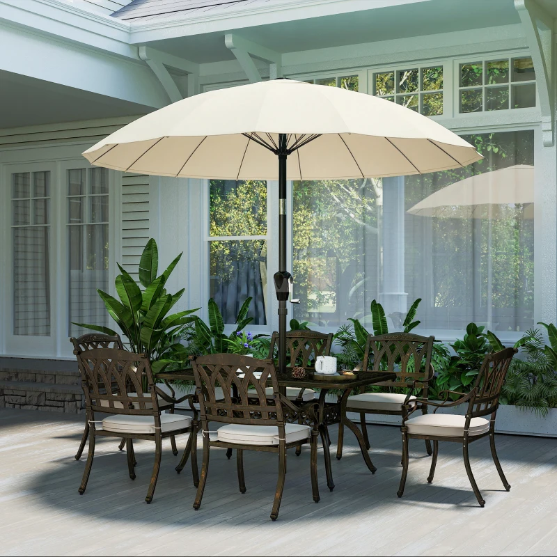 Outsunny 2 m Shanghai Garden Parasol Umbrella with 16 Fibreglass Ribs, Outdoor Parasol Sun Shade with Crank & Tilt, Cream White