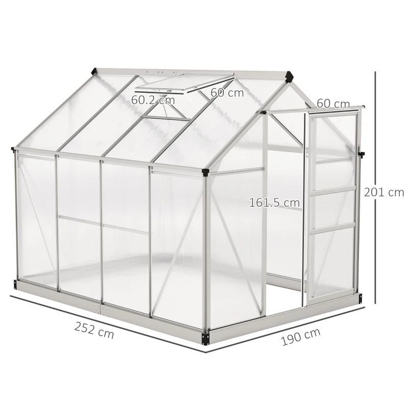 Outsunny 6 x 8 ft Walk-In Greenhouse with Sliding Door and Roof Vent, Clear