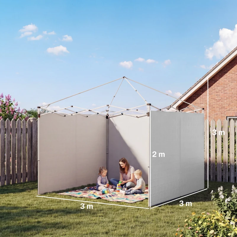 Outsunny 3 Panouri Laterale pentru Pavilioane 3x3 m 300x200 cm Panouri Laterale de Schimb din Pânză Oxford cu Fermoar Alb