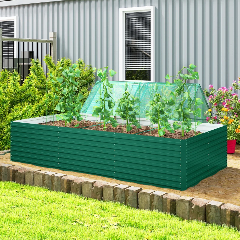 Outsunny Fioriera rialzata in acciaio galvanizzato con fondo aperto, 240x120x60 cm, Verde