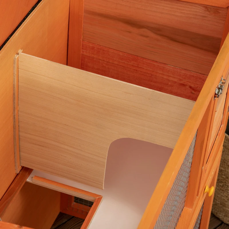 PawHut Conejera de Madera 90x45x80 cm Jaula para Conejos Jaula para Cobaya con Corral de Metal Techo Asfáltico Bandeja Extraíble y Rampa para Exterior Natural