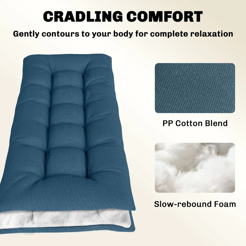 Outsunny Sun Lounger Cushion, Memory Foam Patio Chair Cushion with Ties, Outdoor Seat Pad Fits 190 x 60 cm Lounger, Blue