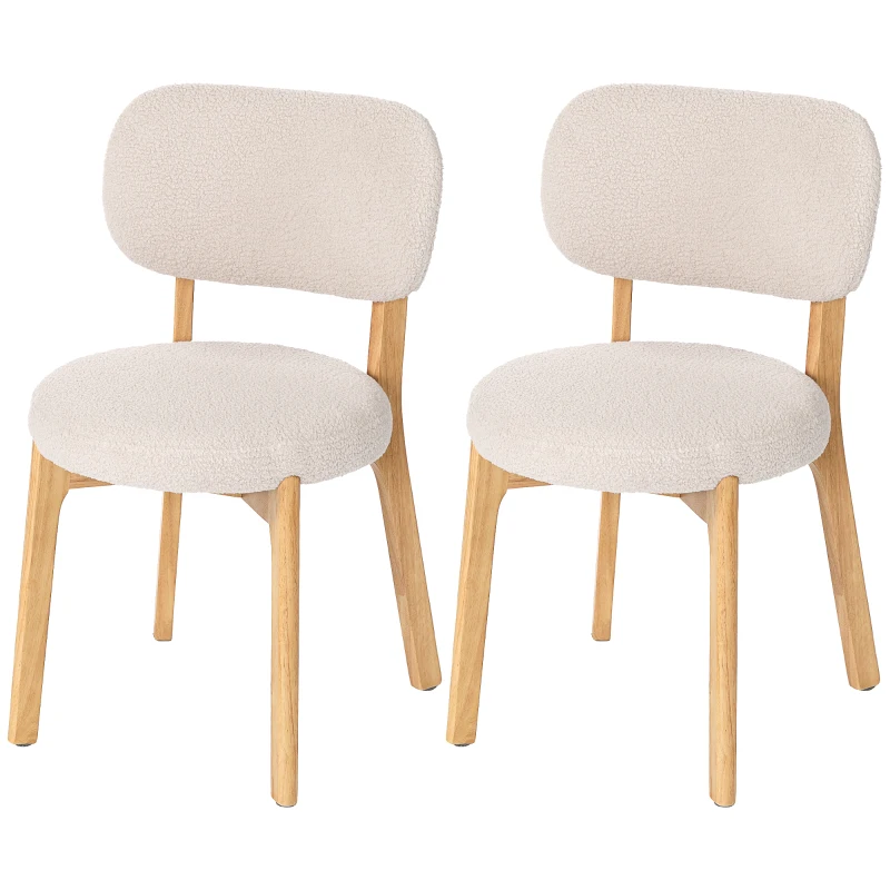 HOMCOM Set di 2 sedie da pranzo imbottite con gambe in legno di hevea, 46,5 x 52 x 80 cm, crema