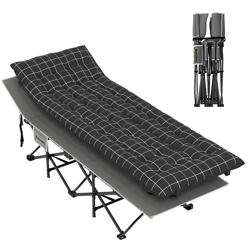Outsunny 67cm Wide Folding Bed, Camping Cot for Adults with Mattress, Storage Pocket, Carry Bag, Max Load 150kg, Black