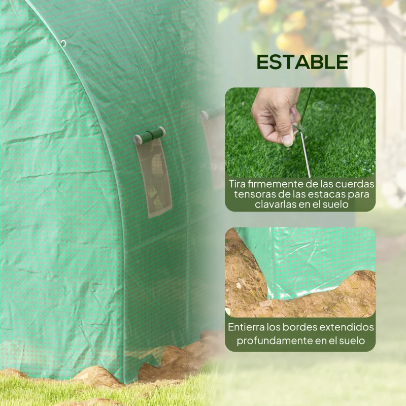 Outsunny Serre tunnel 6x3x2 m avec système d'arrosage intégré 12 fenêtres à mailles et 1 porte enroulable vert