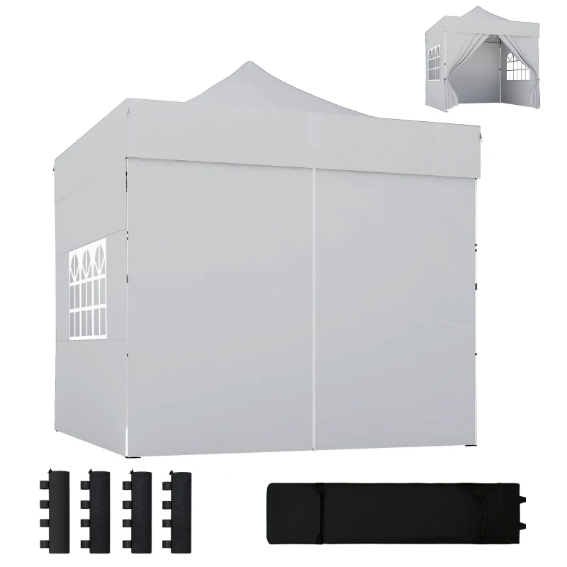Outsunny 3 x 3 m Pop Up Gazebo with Sidewalls, UPF50+ Heavy Duty Garden Party Tent Marquee with Wheeled Carry Bag, Silver Grey
