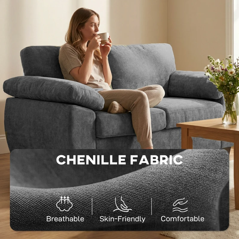 HOMCOM 2 Seater Sofa, 156cm Chenille Loveseat Sofa, Dark Grey