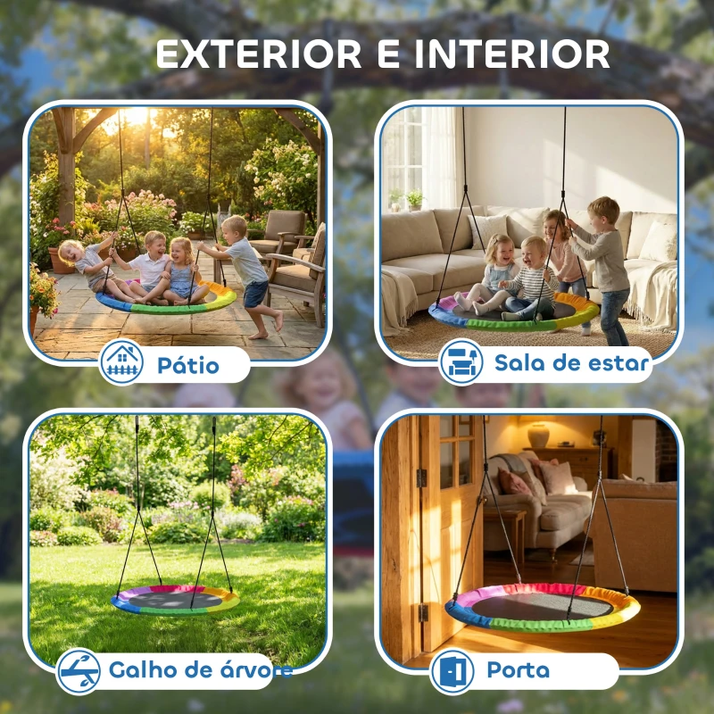 AIYAPLAY Baloiço Ninho Infantil Ø120 cm Altura Ajustável Baloiço Redondo para Bebés para Árvores para 4 Crianças de 3 a 8 Anos Multicolor