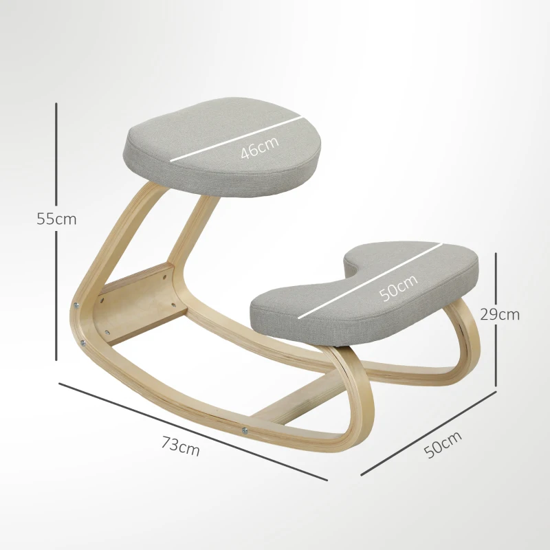 HOMCOM Silla de rodillas con movimiento oscilante, en tela y madera de abedul, 50x73x55 cm, Gris