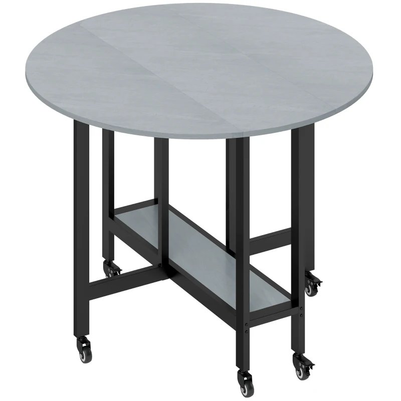 HOMCOM Table de salle à manger pliante avec roulettes et étagère ouverte Table de cuisine pour petits espaces Gris ciment