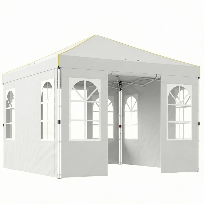 Outsunny Tonnelle pliante 3x3 m Pop-up avec UPF50+ 4 parois amovibles Hauteur réglable et sac de transport Blanc