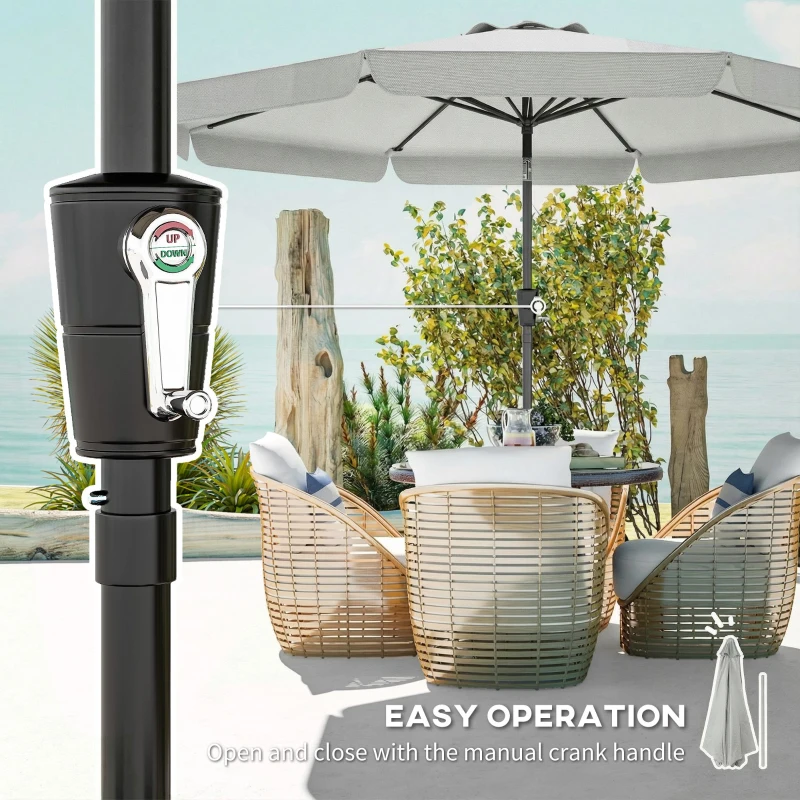 Outsunny 3 m Garden Parasol with Tilt Mechanism & Crank Handle, UPF 30+ Patio Umbrella Outdoor Table Umbrella, Light Grey