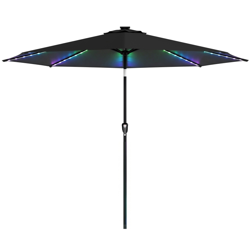 Outsunny 3 m Garden Parasol Umbrella with 112 Solar Powered LED Lights, Patio Umbrella with Crank Handle, Black