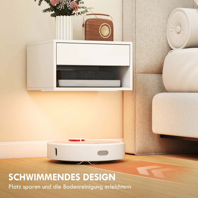 HOMCOM Nachttisch 2er-Set mit RGB-LED-Beleuchtung, schwebender Nachttisch mit Schublade und offenem Fach, Weiß