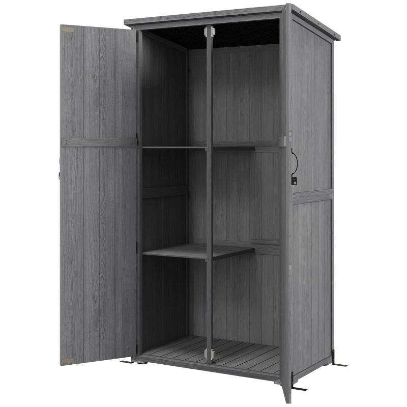 Outsunny Armadio da giardino in legno con tetto bitumato e ripiani, 90x54,5x168,5 cm, Grigio