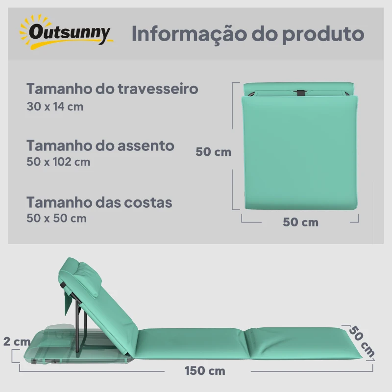 Outsunny Conjunto de 2 Esteiras de Praia Dobráveis com Encosto Ajustável e Encosto Acolchoado 146x50x2 cm Verde