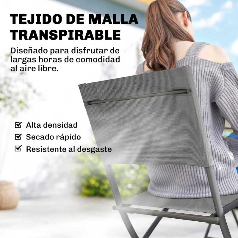 Outsunny Conjunto de Mesa y Sillas Jardín de 5 Piezas Muebles de Jardín Exterior con 4 Sillas Plegables y Mesa Plegable Gris