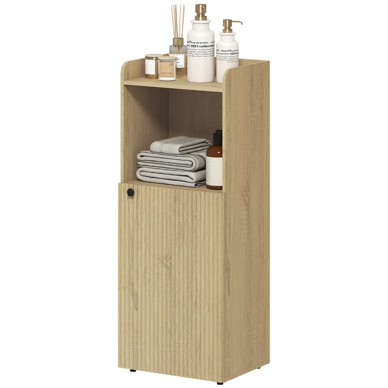 HOMCOM Mobile bagno per nicchia con anta e ripiano aperto regolabile, 40x31x104 cm, Rovere giallo