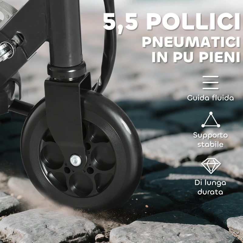 HOMCOM Monopattino Elettrico per Bambini Pieghevole da 120W, Velocità Max 12km/h e Portata 50kg, 74x36x69-91 cm, Nero