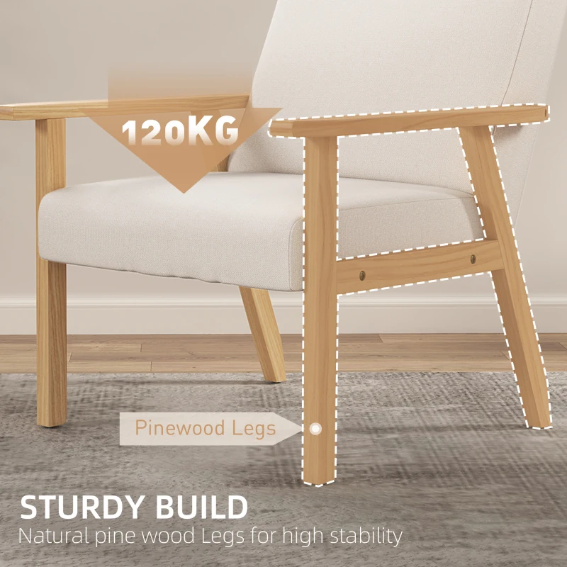 HOMCOM Fotel jadalniany, tapicerowany, drewniana rama, 64 x 70 x 72 cm