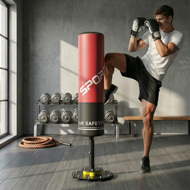 SPORTNOW Sac de box freestanding 135 cm sac cu bază 10 ventuze și amortizor pentru adulți și adolescenți