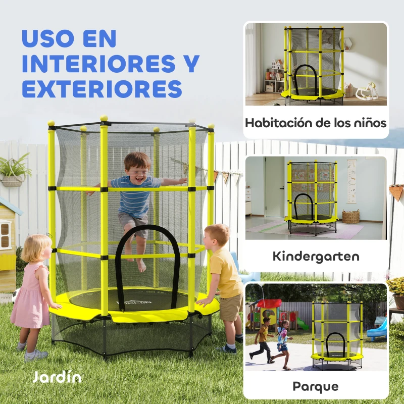 HOMCOM Trampoline enfant Ø140 cm pour 3-10 ans avec filet de sécurité Charge 50 kg pour intérieur extérieur Jaune