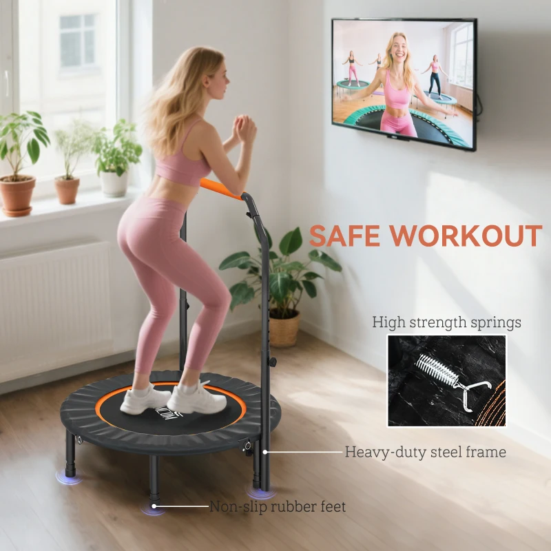 HOMCOM 40" Foldable Mini Fitness Trampoline, with Adjustable Foam Handle, Orange