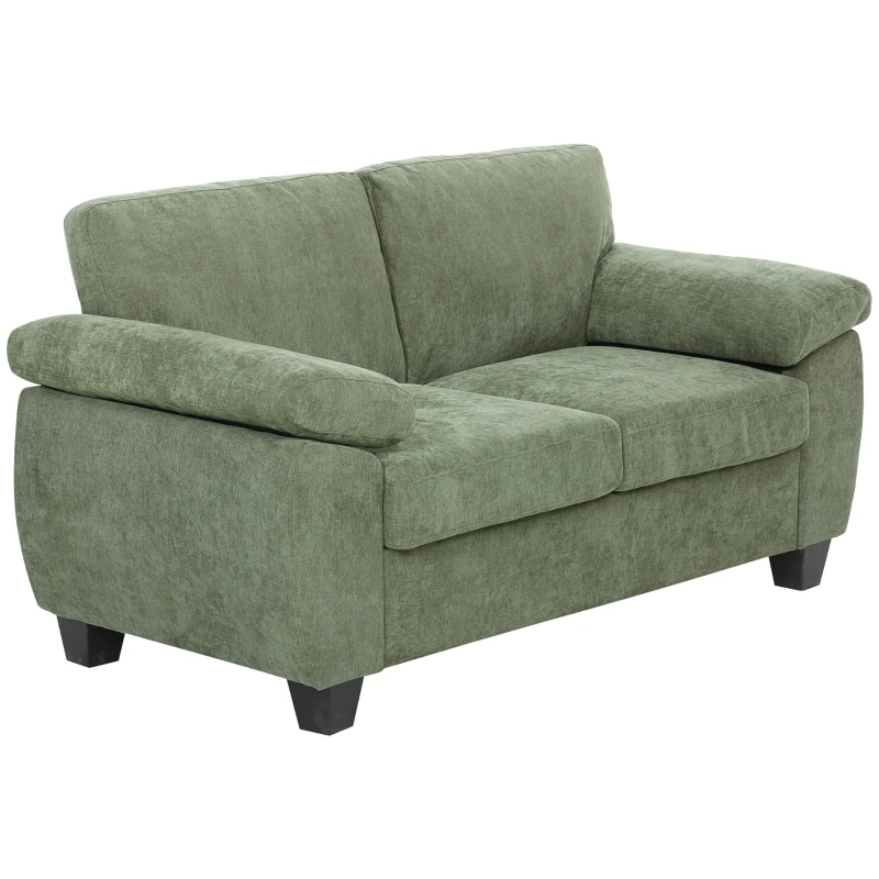 HOMCOM 2 Seater Sofa, 156cm Chenille Loveseat Sofa, Dark Green