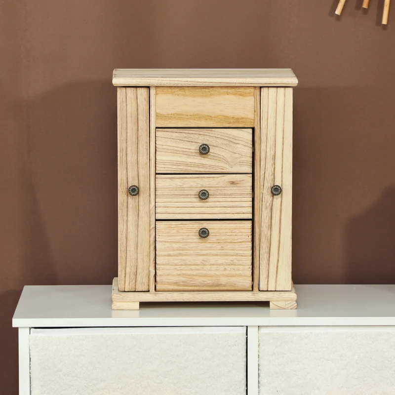 HOMCOM 4-Tier Wooden Jewelry Box for Women, Large Jewelry Organiser with Mirror and 2 Drawers for Rings Earrings Necklaces Bracelets, Brown