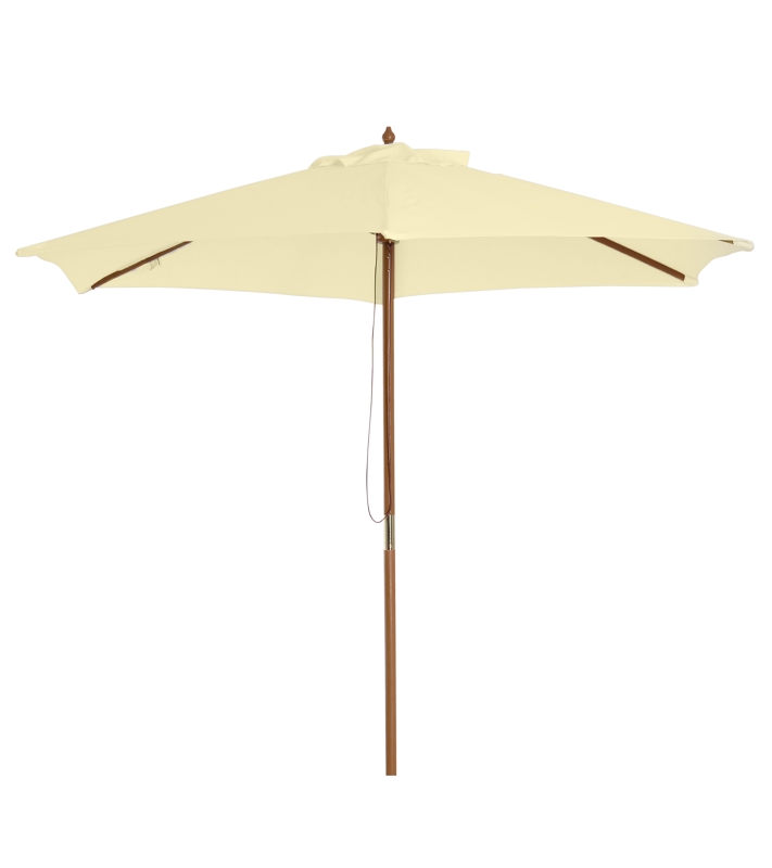 Outsunny 2.5m Wood Garden Parasol Sun Shade Patio Outdoor Wooden Umbrella Canopy, Table Market Umbrella with Vent, 38mm Pole, Rope Pulley Mechanism, Cream White