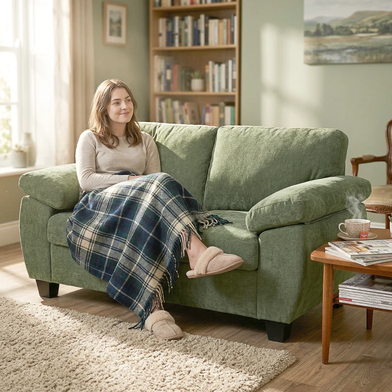 HOMCOM 2 Seater Sofa, 156cm Chenille Loveseat Sofa, Dark Green