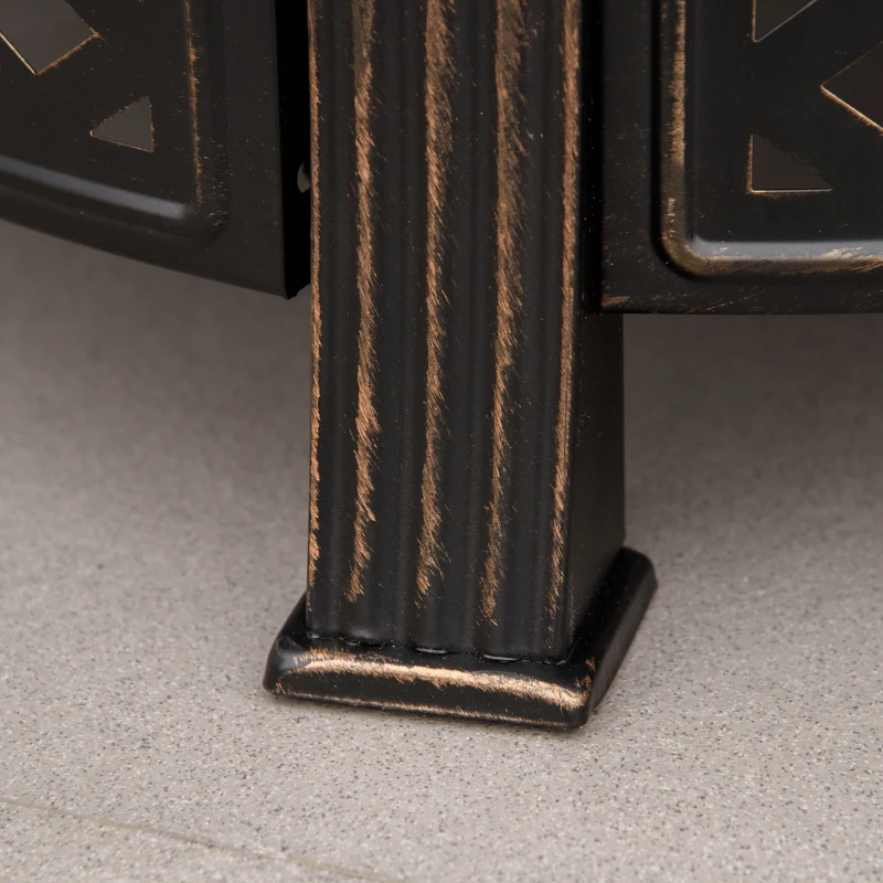 Outsunny Outdoor Fire Pit, Firepit with Grill Net, Mesh Lid, Poker, for Camping, Bonfire, Picnic, Bronze Tone