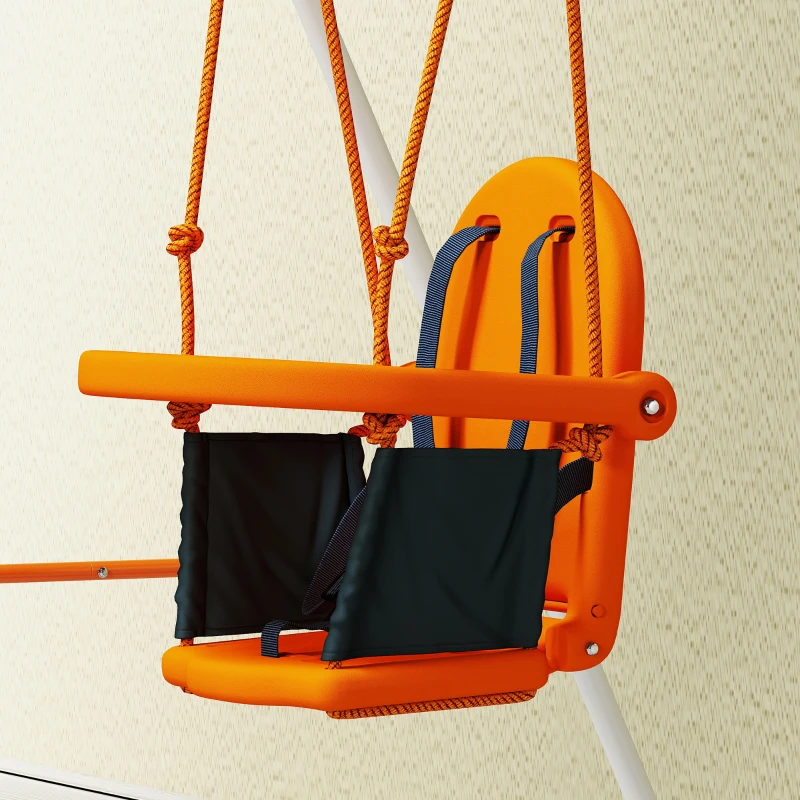 Outsunny Balançoire pour bébés Balançoire jardin extérieur en acier avec dossier Ceinture de sécurité Charge 25 kg Orange
