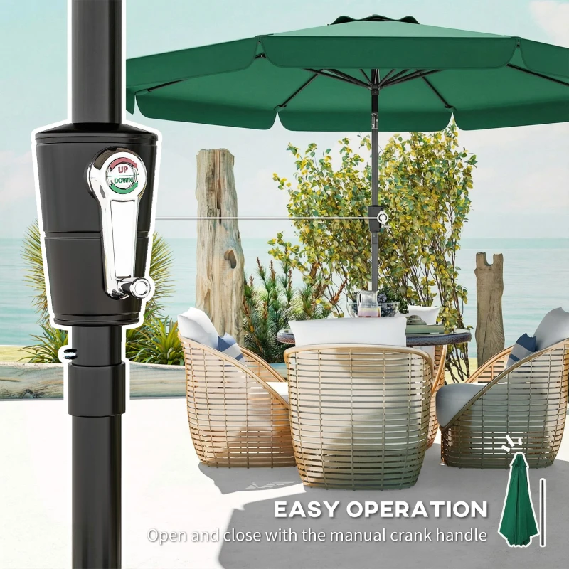 Outsunny 3 m Garden Parasol with Tilt Mechanism & Crank Handle, UPF 30+ Patio Umbrella Outdoor Table Umbrella, Green