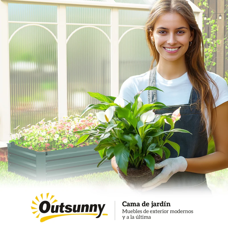 Outsunny Fioriera rettangolare in acciaio galvanizzato con fondo aperto, 240x60x30 cm, Verde