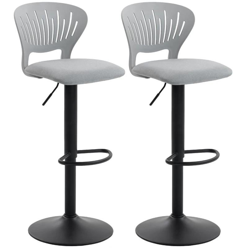HOMCOM Set di 2 Sgabelli da Bar Girevoli a 360° Regolabili in Altezza 84-105 cm con Schienale Traforato e Poggiapiedi, Grigio