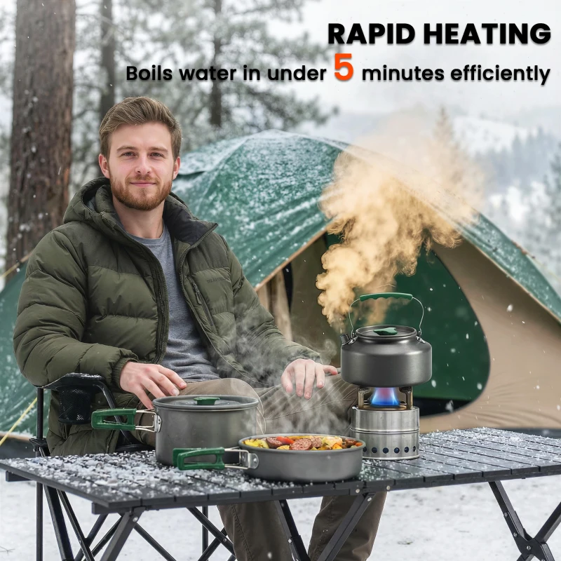 Outsunny Camping Cookware Set for 2-3 People, Ultralight Aluminium Camping Cooking Kit with Anti-Scald Handles, Grey