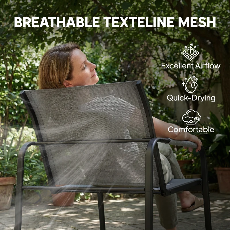 Outsunny Zestaw Mebli Ogrodowych dla 4 Osób Oddychająca Sofa Ogrodowa z 2-osobową Ławką, 2 Krzesłami, Okrągłym Stołem i Regulowanymi Nóżkami