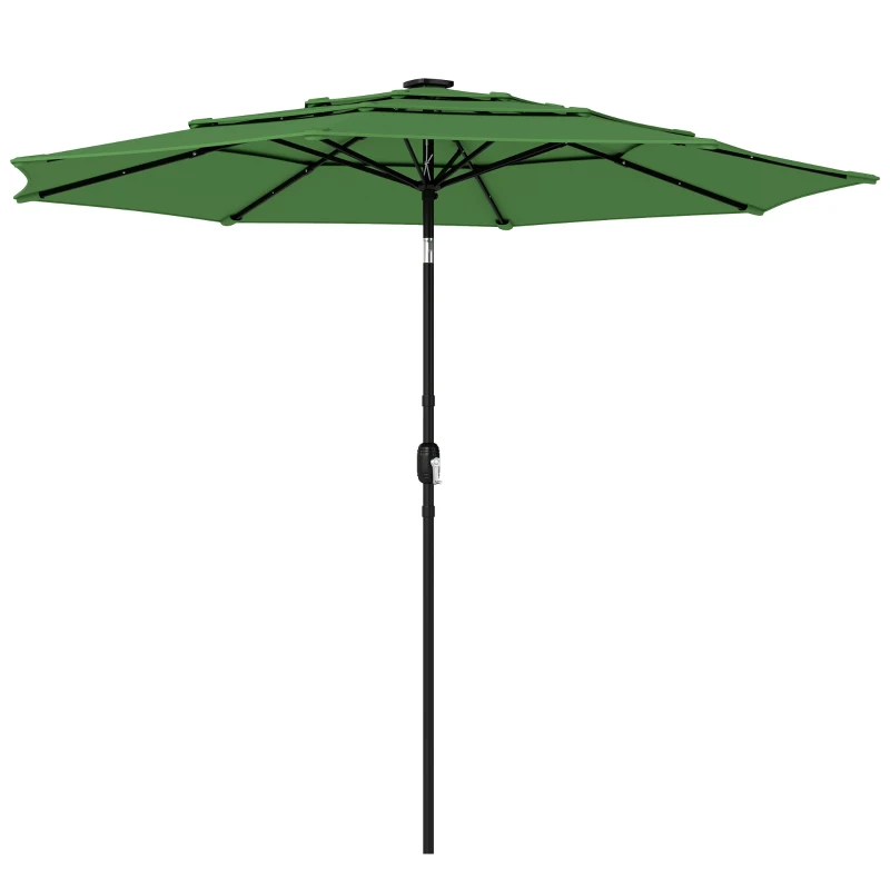 Outsunny Garden Parasol, Parasol Umbrella with 3-tier Roof, Crank Handle, Tilt Function, Polyester Canopy, Green