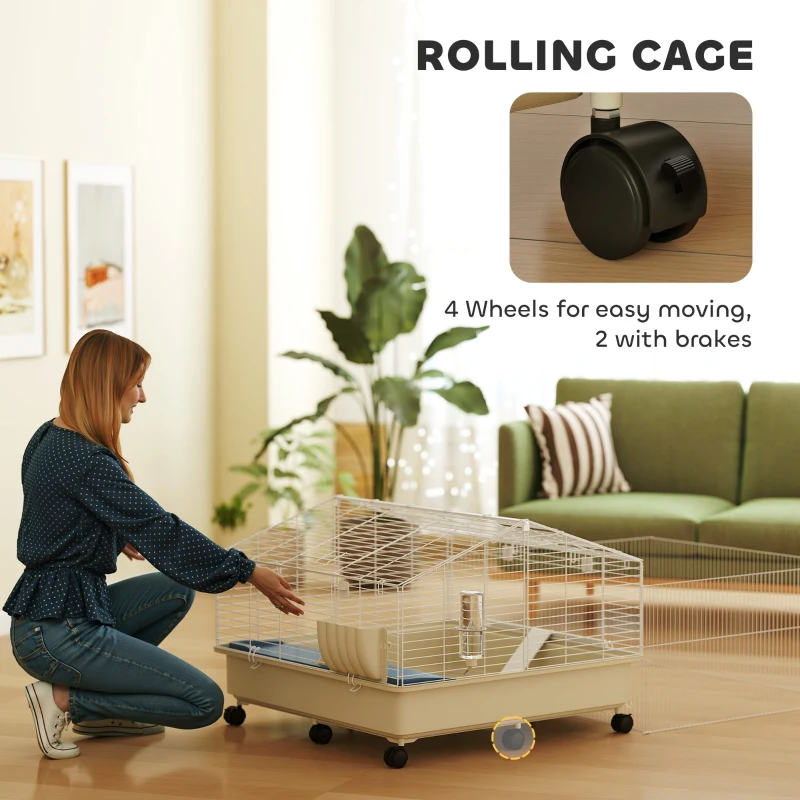 PawHut Klatka dla małych zwierząt z wybiegem, z butelką, Biała