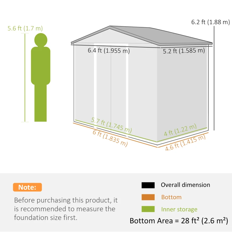 Outsunny Gartenschuppen aus Stahl mit 2 Schiebetüren, Schwarz, 2,6 m²