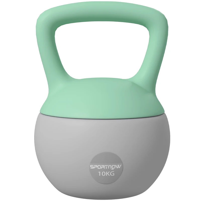 SPORTNOW Pesa Rusa 10 kg Kettlebell Relleno de Arena Metálica Mango Antideslizante para Entrenar en Casa 21x21x30cm Verde y Gris