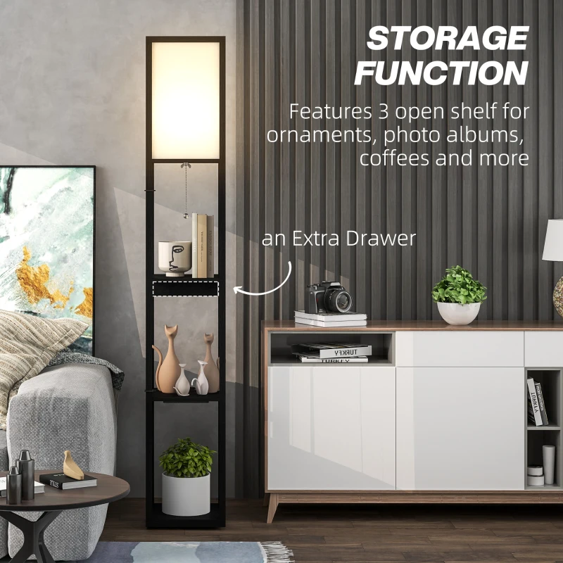 Lampa stojąca E27, 3 półki, USB-A i USB-C, nowoczesna