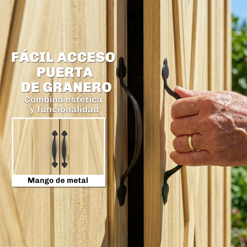 Outsunny Caseta de Jardín de Madera 93x53x168 cm Armario para Herramientas con 4 Estantes 3 Puertas y Ganchos Madera Natural