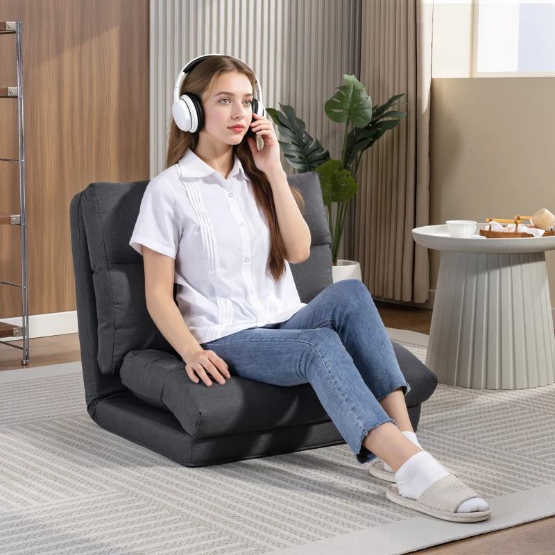 HOMCOM Pouf pieghevole con funzione letto con schienale reclinabile, fino a 120 kg, 70x72x56 cm, Grigio scuro